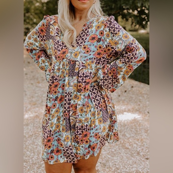 New Multicolor Boho Floral Pattern Babydoll Dress Size 3X - Picture 2 of 12